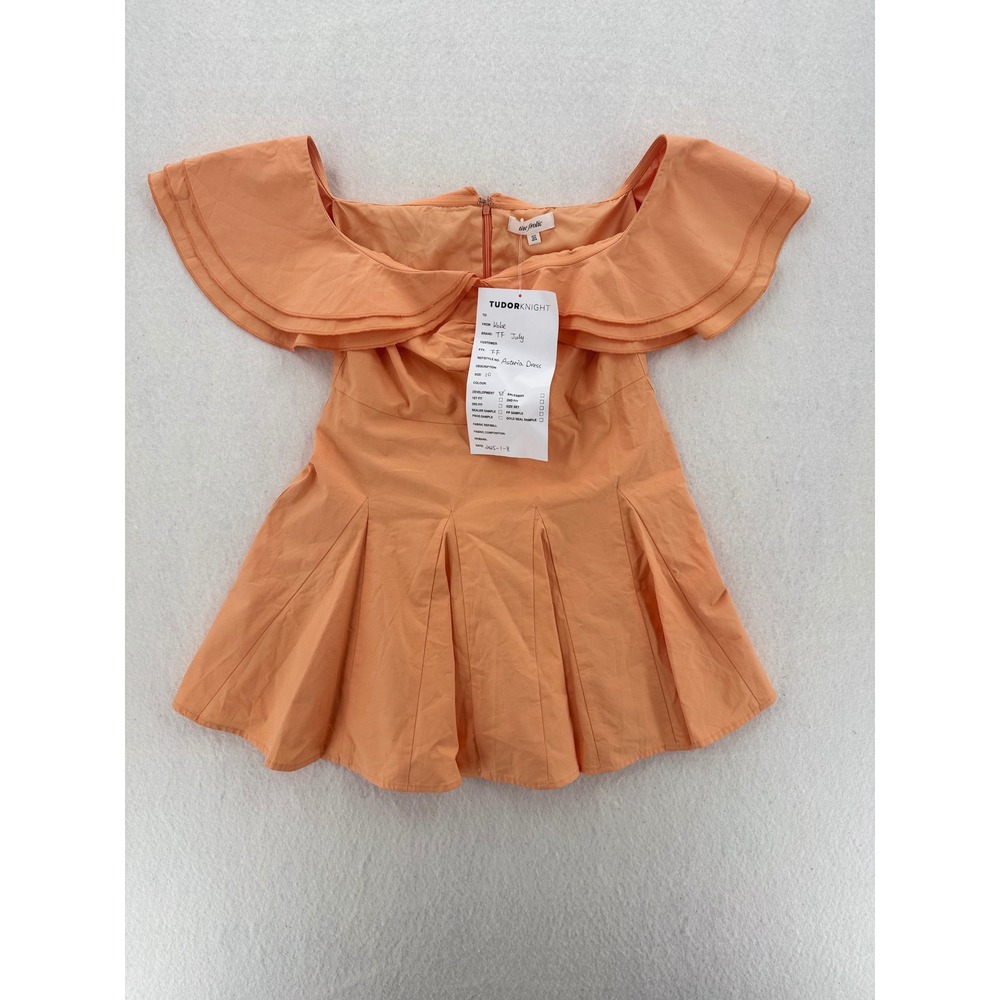 NWT The Frolic - Asteria Dress Ruffle Off Shoulder Pleated - Apricot - M - Women - Picture 2 of 8